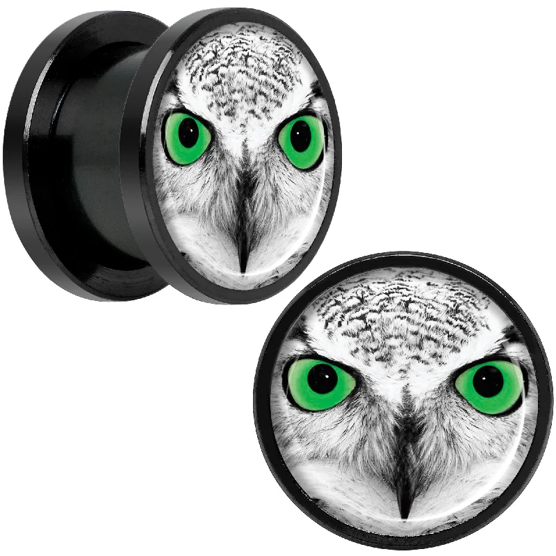 Women's Earrings – Elegant Designs for Every Personality--Black White Owl Black Anodized Screw Fit Plug Set 1/2 Women's Earrings – Elegant Designs for Every Personality--Black White Owl Black Anodized Screw Fit Plug Set 1/2