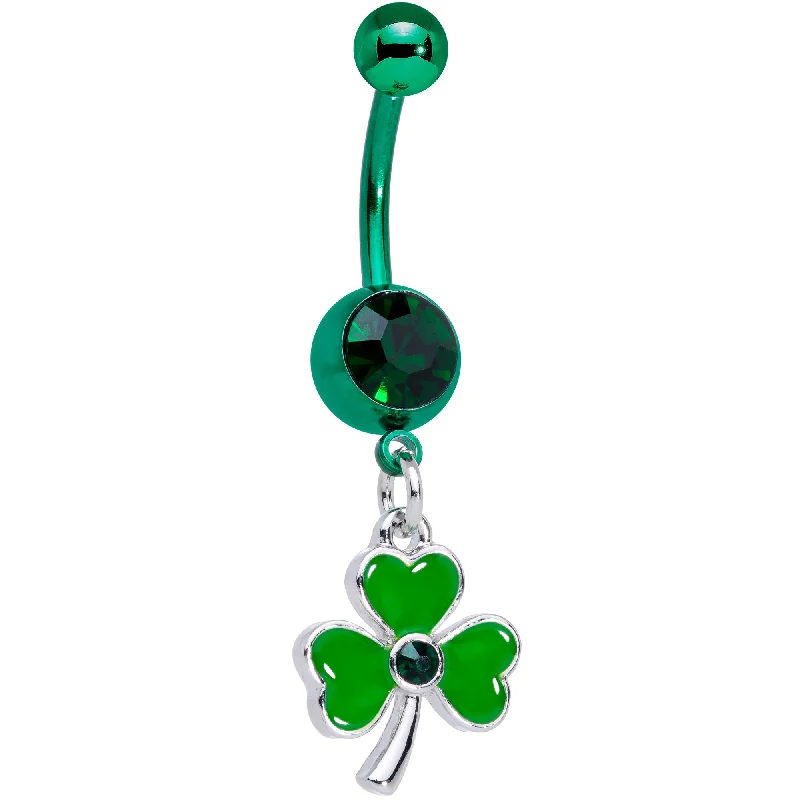 Belly Rings with Chic and Bold Accents -Green Gem Green PVD Shamrock St Patricks Day Dangle Belly Ring Belly Rings with Chic and Bold Accents -Green Gem Green PVD Shamrock St Patricks Day Dangle Belly Ring