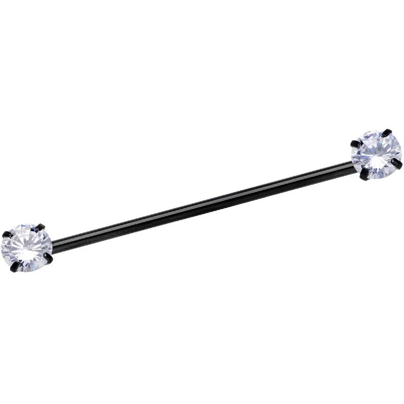 Women's Earrings – Elegant Designs for Every Personality--14 Gauge Clear CZ Gem Black Threadless Industrial Barbell 38mm Women's Earrings – Elegant Designs for Every Personality--14 Gauge Clear CZ Gem Black Threadless Industrial Barbell 38mm