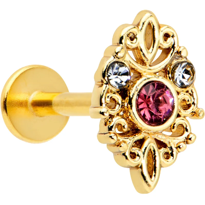 Timeless Lip Rings for All Occasions16 Gauge 5/16 Pink Clear Gem Gold Tone Lace Love Labret Monroe Tragus