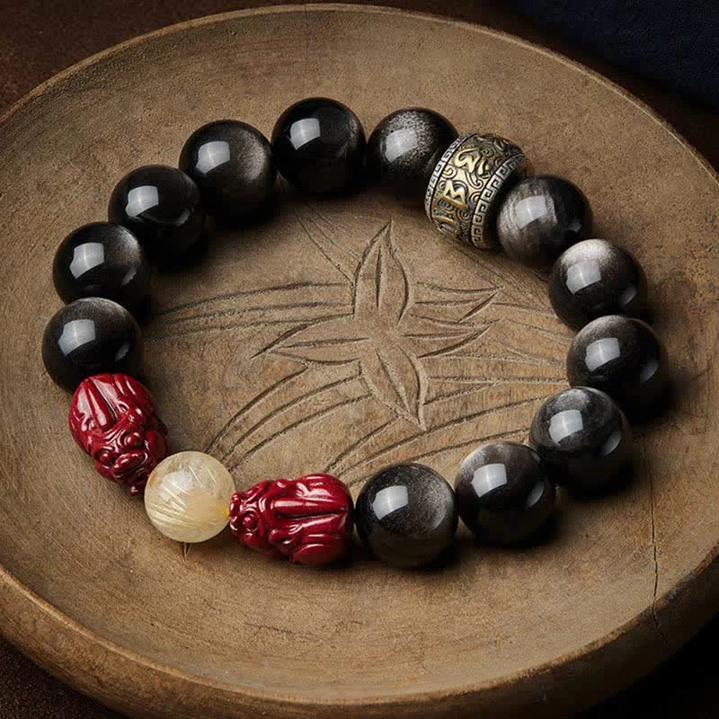 Men's Wrist Bracelets with Stone Accents-Buddha Stones Gold Sheen Obsidian PiXiu Cinnabar Om Mani Padme Hum Protection Bracelet Men's Wrist Bracelets with Stone Accents-Buddha Stones Gold Sheen Obsidian PiXiu Cinnabar Om Mani Padme Hum Protection Bracelet