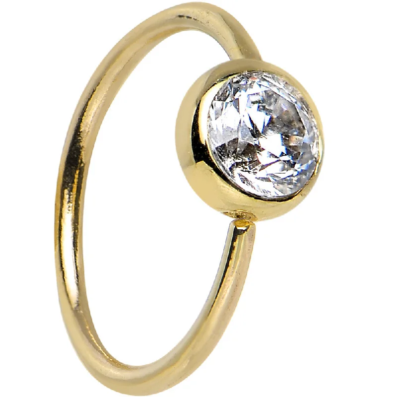 Nose Rings for Every Occasion -20 Gauge 5/16 Clear CZ Solid 14KT Yellow Gold Hoop Ring