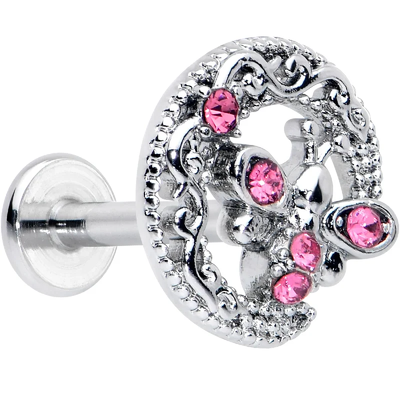 Simple Lip Rings for Minimalist Looks16 Gauge 5/16 Pink Gem Lunar Dragonfly Internally Threaded Labret Tragus