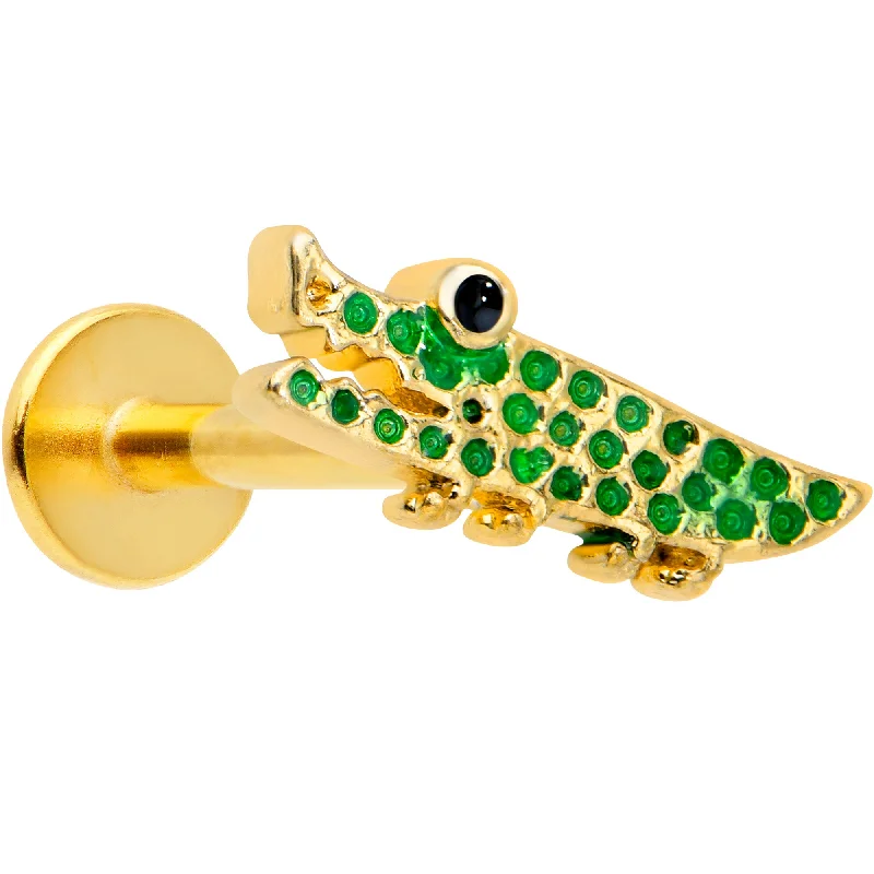 Lip Rings with Simple, Elegant Finish16 Gauge 5/16 Gold Tone Green Hungry Alligator Labret Monroe Tragus