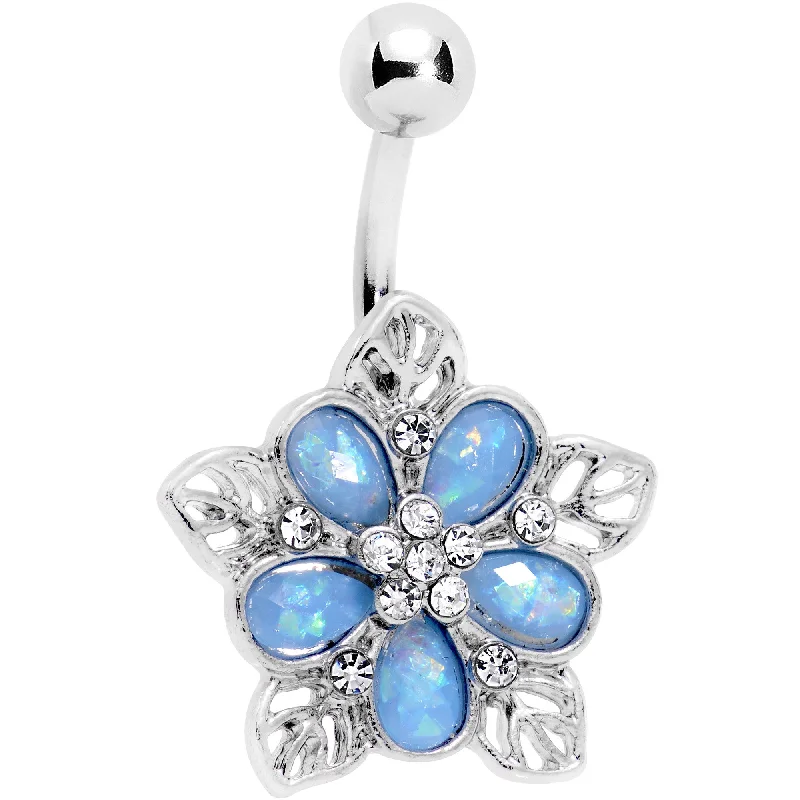 Comfortable Belly Rings for Chic Comfort -Blue Faux Opal Filigree Holiday Flower Belly Ring Comfortable Belly Rings for Chic Comfort -Blue Faux Opal Filigree Holiday Flower Belly Ring