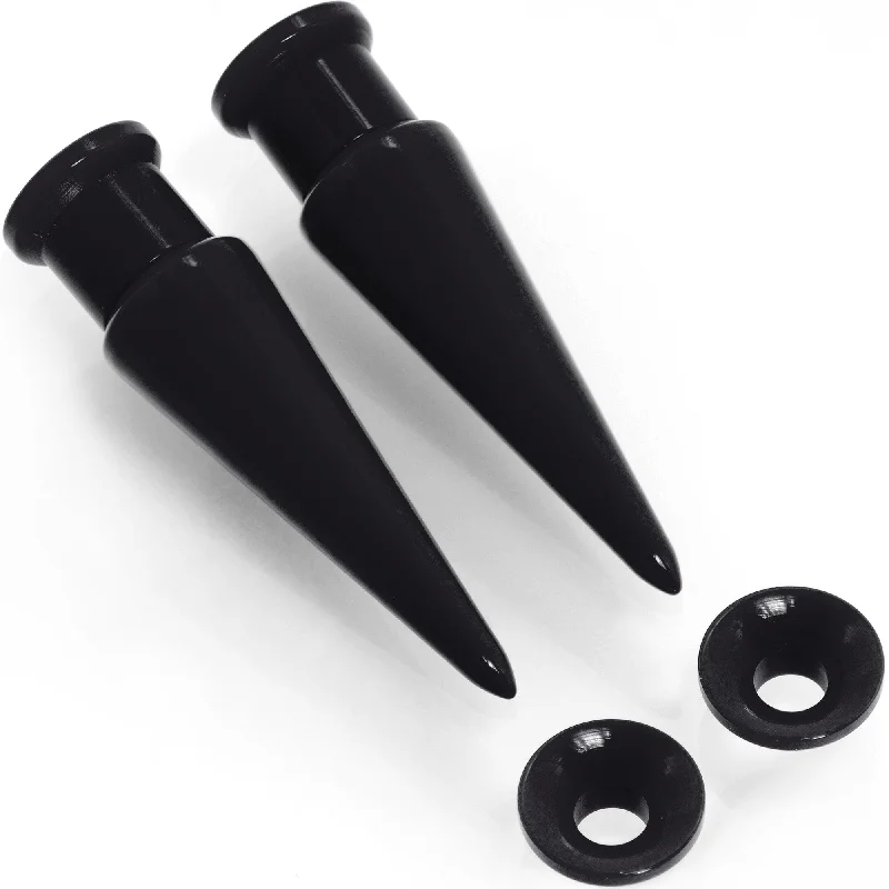 Women's Earrings – Elegant Designs for Every Personality--Black 2 in 1 Interchangeable Screw Fit Plug and Taper Set