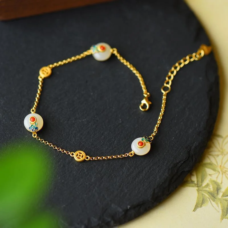 Trendy Stackable Bangles for Women-Buddha Stones Peace Buckle White Jade Luck Copper Bracelet Trendy Stackable Bangles for Women-Buddha Stones Peace Buckle White Jade Luck Copper Bracelet