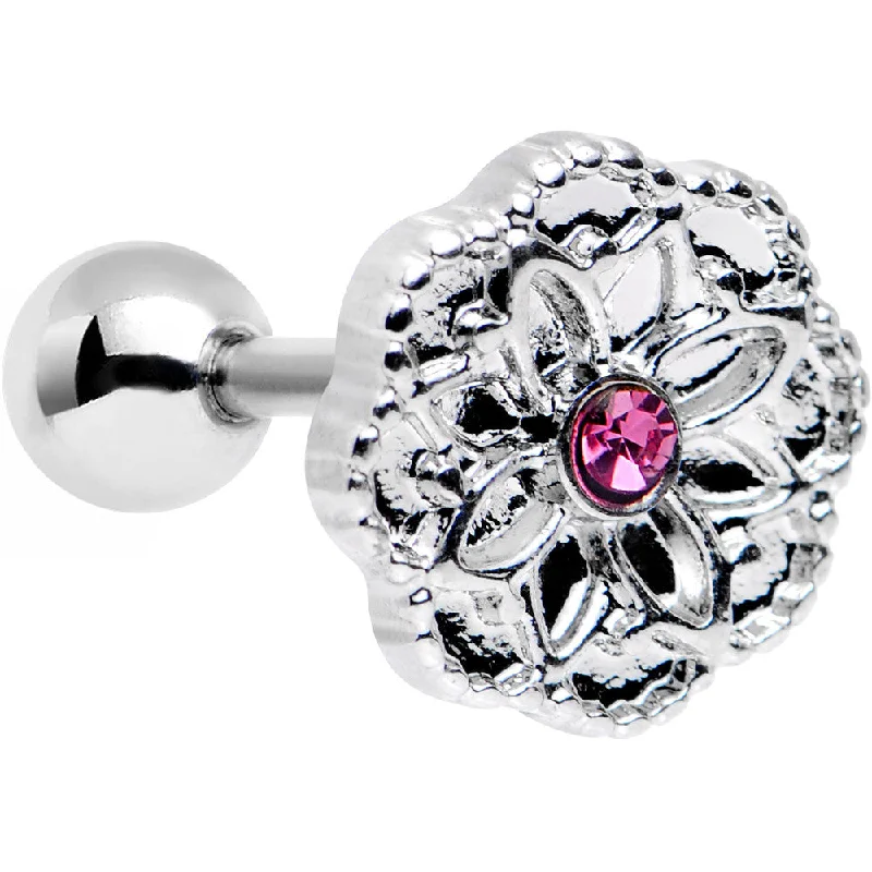 Women's Earrings – Elegant Designs for Every Personality--16 Gauge 1/4 Pink Gem Steel Mandala Flower Tragus Cartilage Earring Women's Earrings – Elegant Designs for Every Personality--16 Gauge 1/4 Pink Gem Steel Mandala Flower Tragus Cartilage Earring