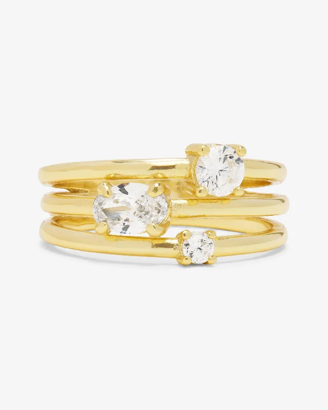 Chic Women's Rings for Fashion-Forward Looks-Nina Stacked Ring - Gold|White Diamondettes