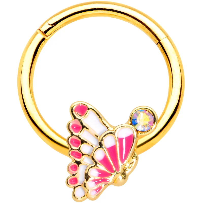Beautiful Nose Rings for Every Occasion -16 Gauge 3/8 Aurora Gem Gold Tone Butterfly Hinged Segment Ring Beautiful Nose Rings for Every Occasion -16 Gauge 3/8 Aurora Gem Gold Tone Butterfly Hinged Segment Ring