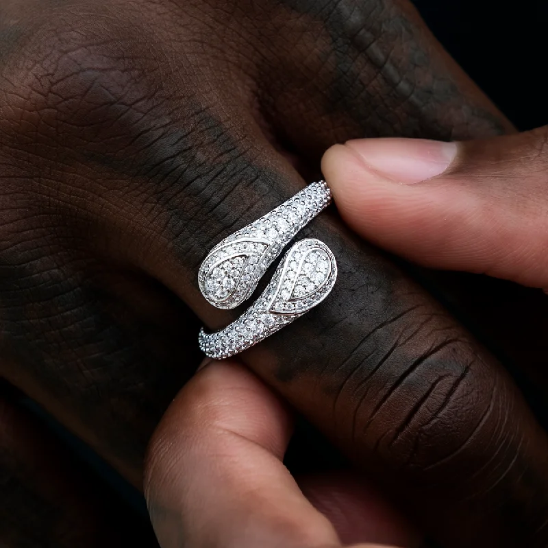 Men's Bracelets with Black Stone Accents-Iced Bandana Ring in White Gold Vermeil