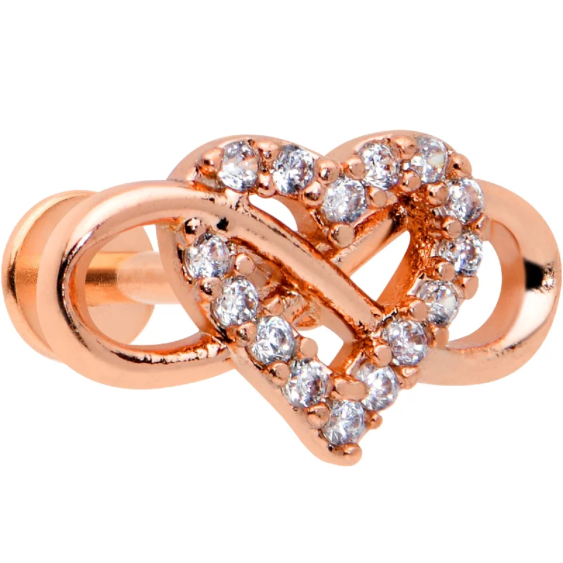 Bold Lip Rings for Modern Women16 Gauge 1/4 Clear CZ Gem Rosy Infinity Heart Cartilage Labret Tragus