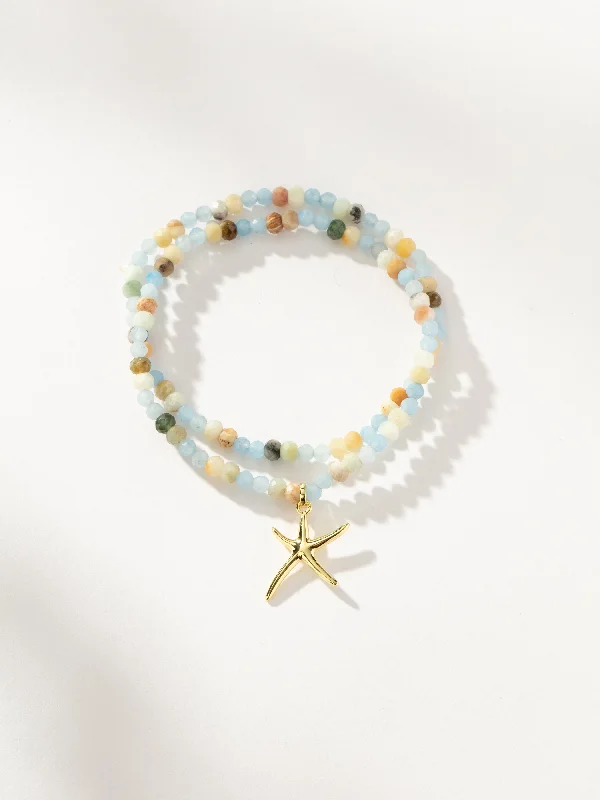 Women's Bangles with Intricate Metal Work-Starfish Beaded Bracelet (Set of 2)