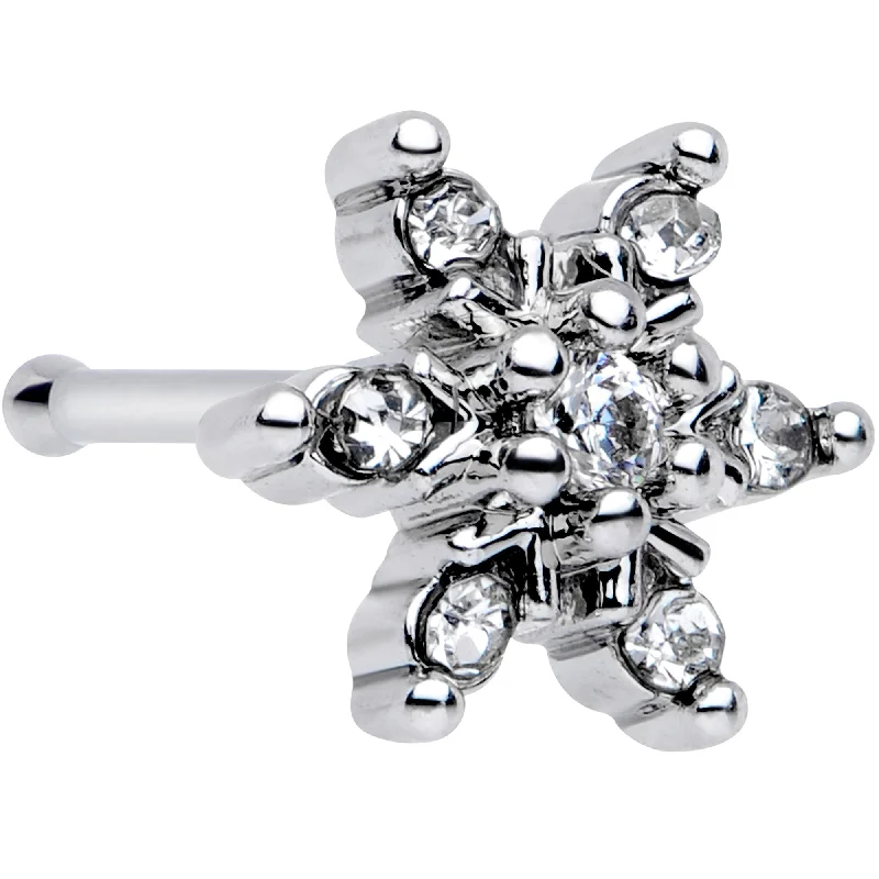 Unique Nose Rings for Stylish Women -20 Gauge 1/4 Clear CZ Gem Snowflake Christmas Nose Bone Unique Nose Rings for Stylish Women -20 Gauge 1/4 Clear CZ Gem Snowflake Christmas Nose Bone
