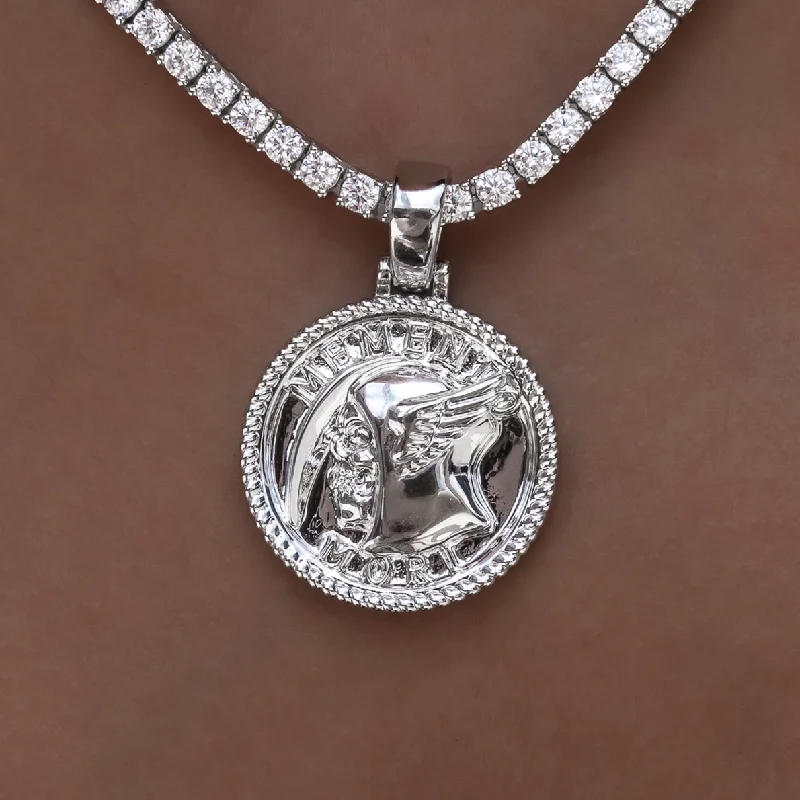 Shop Classic Women's Necklaces & Pendants with a Modern Twist-Memento Mori Coin Pendant in White Gold Shop Classic Women's Necklaces & Pendants with a Modern Twist-Memento Mori Coin Pendant in White Gold