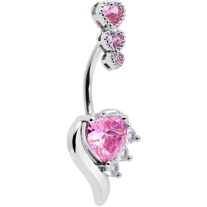 Stylish Belly Rings for Fashion-Forward Women -Pink CZ Gem Triple Drop Flare Heart Valentine Double Mount Belly Ring Stylish Belly Rings for Fashion-Forward Women -Pink CZ Gem Triple Drop Flare Heart Valentine Double Mount Belly Ring