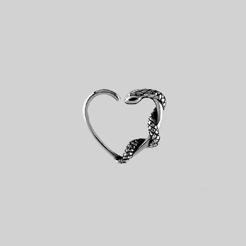 Women's Earrings – Elegant Designs for Every Personality--SLINK. Silver Snake & Heart Daith Ring