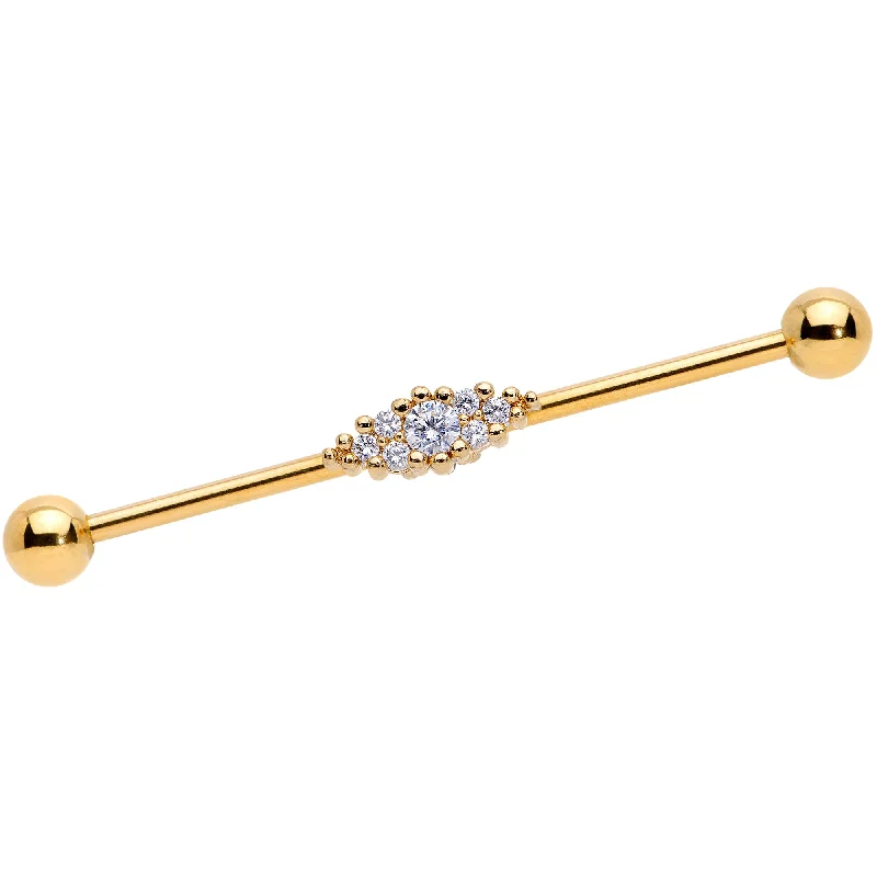Women's Earrings – Elegant Designs for Every Personality--14 Gauge Clear CZ Gem Gold Tone Texture Industrial Barbell 38mm Women's Earrings – Elegant Designs for Every Personality--14 Gauge Clear CZ Gem Gold Tone Texture Industrial Barbell 38mm