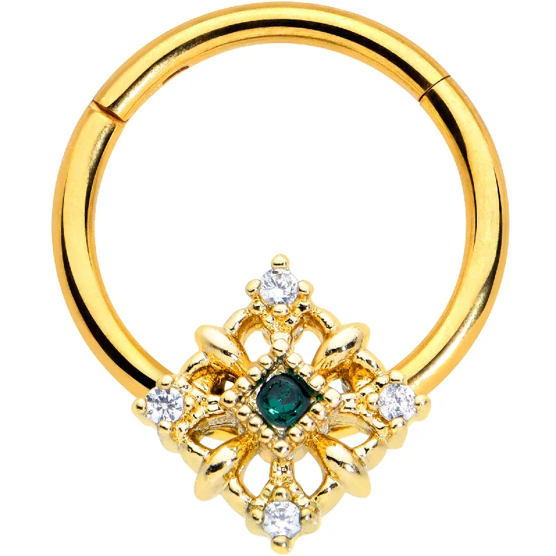 Simple Gold Nose Rings -16 Gauge 3/8 Clear Green Gem Gold Hue Noble Square Hinged Segment Ring Simple Gold Nose Rings -16 Gauge 3/8 Clear Green Gem Gold Hue Noble Square Hinged Segment Ring