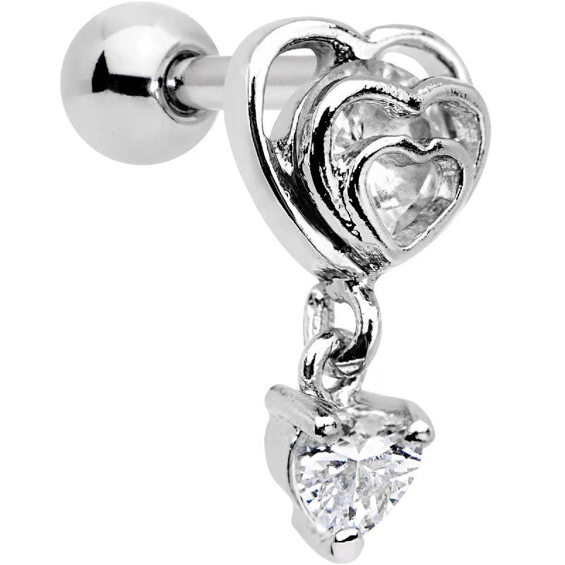 Women's Earrings – Elegant Designs for Every Personality--1/4 Clear CZ Gem Triple Heart Dangle Cartilage Tragus Earring Women's Earrings – Elegant Designs for Every Personality--1/4 Clear CZ Gem Triple Heart Dangle Cartilage Tragus Earring