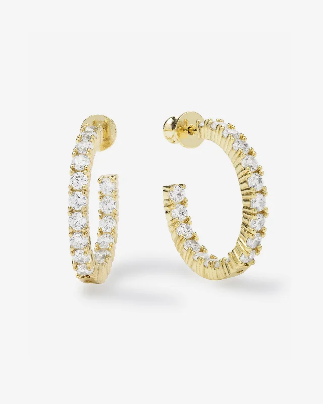 Women's Earrings – Elegant Designs for Every Personality--Heiress Hoops 1" - Gold|White Diamondettes