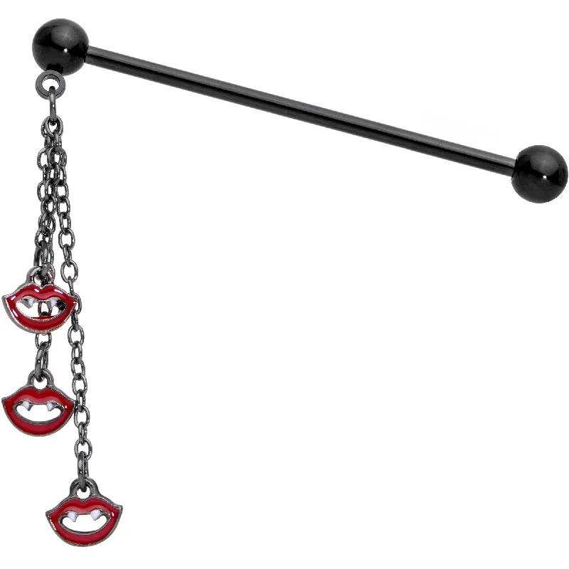 Women's Earrings – Elegant Designs for Every Personality--14 Gauge Black Vampire Fangs Halloween Dangle Industrial Barbell 38mm