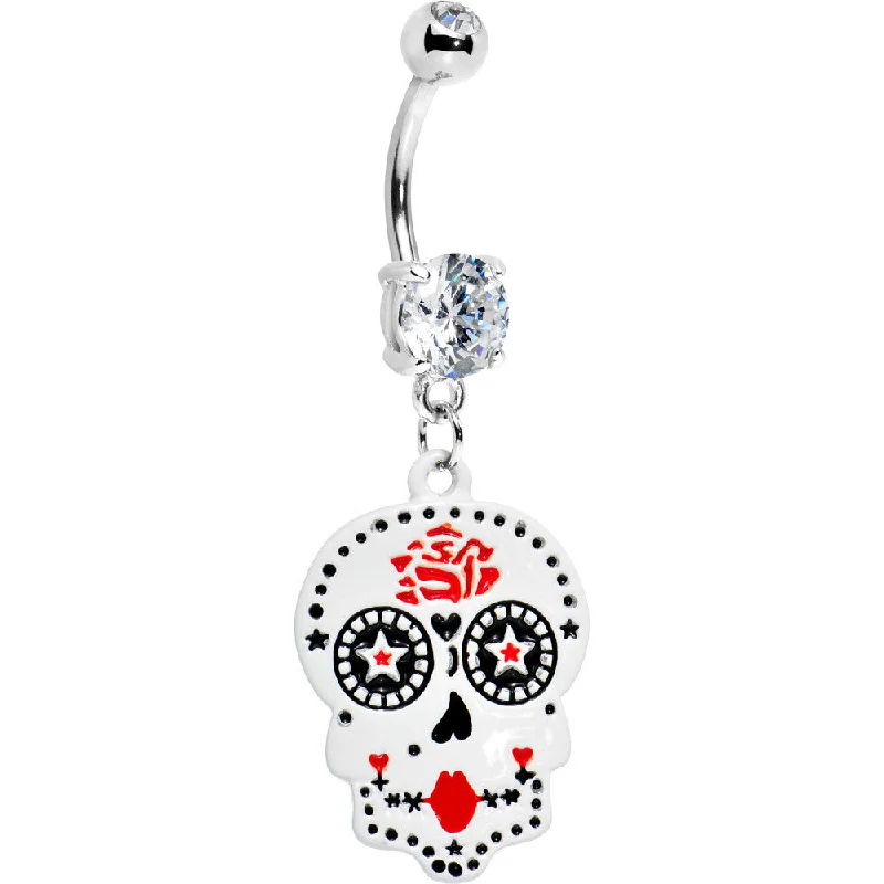 Belly Rings with Stone Accents for Gorgeous Look -Rose Flower Petals Sugar Skull Belly Ring Belly Rings with Stone Accents for Gorgeous Look -Rose Flower Petals Sugar Skull Belly Ring