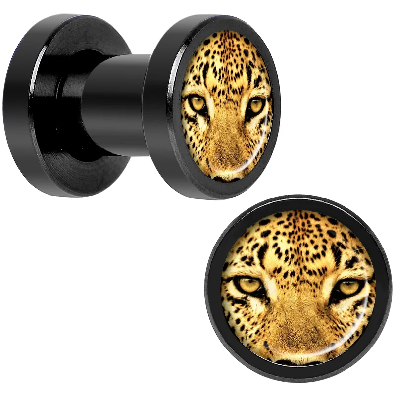 Women's Earrings – Elegant Designs for Every Personality--Full Color Leopard Eyes Black Anodized Screw Fit Plug Set 4 Gauge