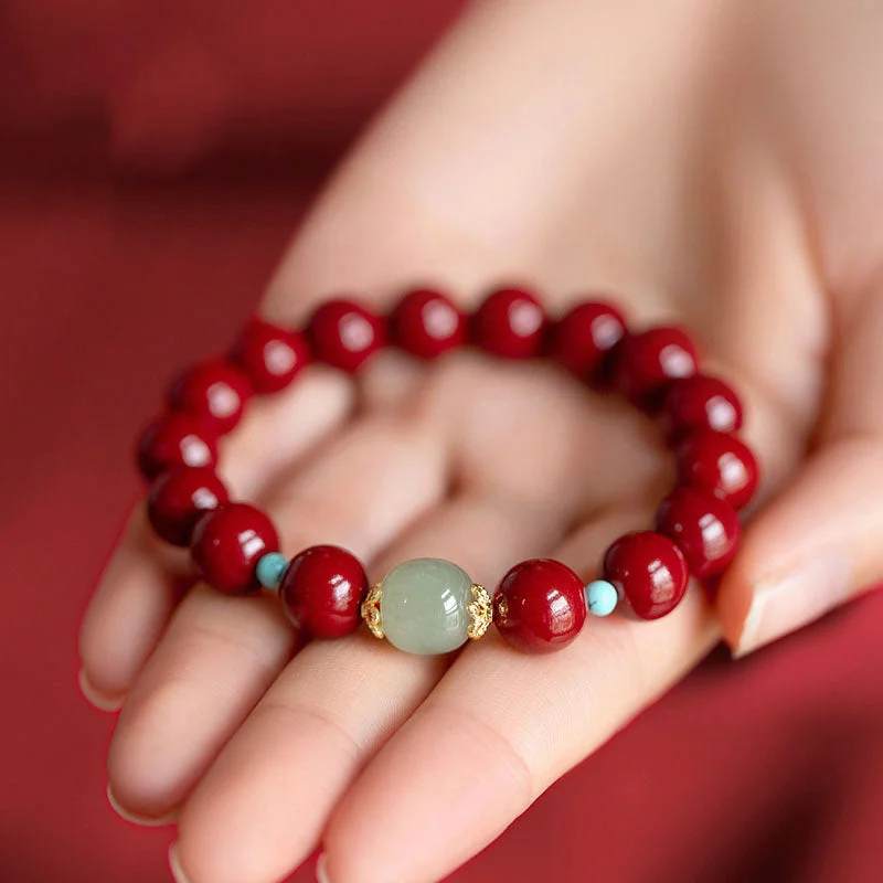 Large Bangles for Women-Buddha Stones Cinnabar Green Aventurine Fortune Luck Bracelet