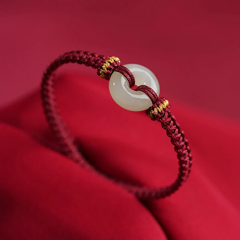 Handcrafted Wooden Bangle Bracelets for Women-Buddha Stones Peace Buckle Jade Abundance Braided Bracelet