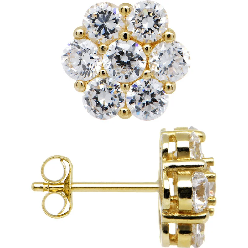 Women's Earrings – Elegant Designs for Every Personality--14kt Yellow Gold 9mm CZ Flower Stud Earrings