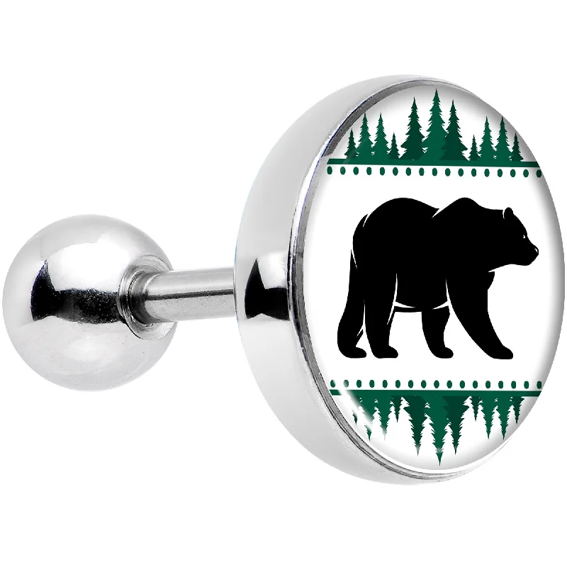 Women's Earrings – Elegant Designs for Every Personality--16 Gauge 1/4 Winter Polar Bear in Woods Tragus Cartilage Earring