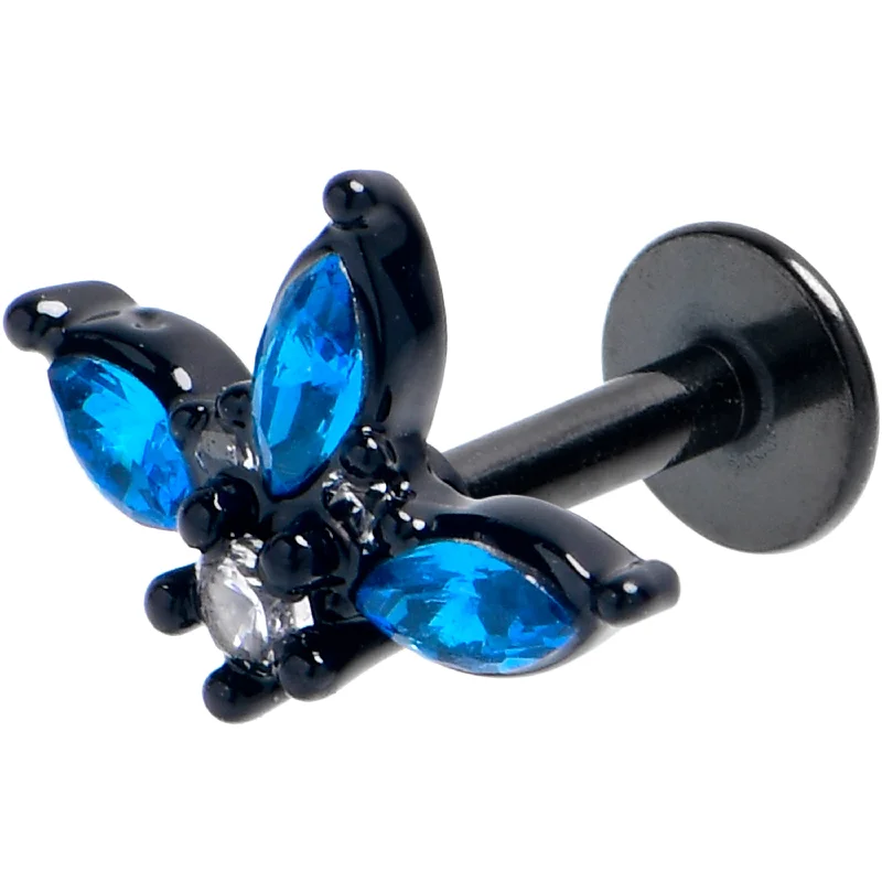 Chic Lip Rings for Stylish Looks16 Gauge 1/4 Blue Clear Gem Black Goth Flower Labret Tragus Chic Lip Rings for Stylish Looks16 Gauge 1/4 Blue Clear Gem Black Goth Flower Labret Tragus