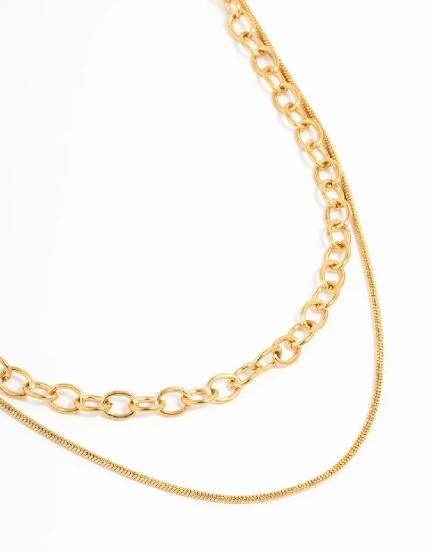 Shop Classic Women's Necklaces & Pendants with a Modern Twist-Waterproof Gold Plated Stainless Steel Layered Chain Necklace Shop Classic Women's Necklaces & Pendants with a Modern Twist-Waterproof Gold Plated Stainless Steel Layered Chain Necklace