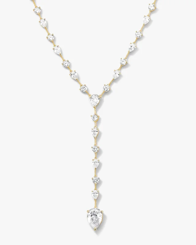 Shop Classic Women's  Necklaces & Pendants with a Modern Twist-"F-ing Gorgeous" Lariat - Gold|White Diamondettes