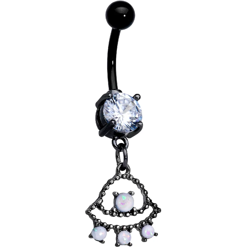 Elegant Belly Rings for Special Occasions -Clear CZ Gem Black White Faux Opal UFO Dangle Belly Ring