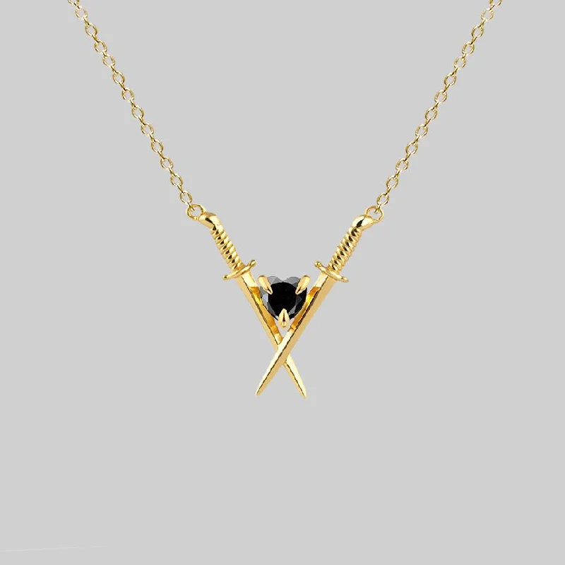 Shop Classic Women's  Necklaces & Pendants with a Modern Twist-ABJURE. Crossed Swords & Onyx Heart Necklace - Gold
