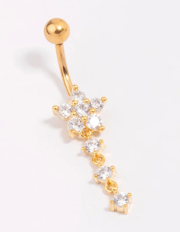 Trendy Belly Rings for Glamorous Looks -Gold Plated Titanium Cubic Zirconia Flower Belly Piercing Trendy Belly Rings for Glamorous Looks -Gold Plated Titanium Cubic Zirconia Flower Belly Piercing