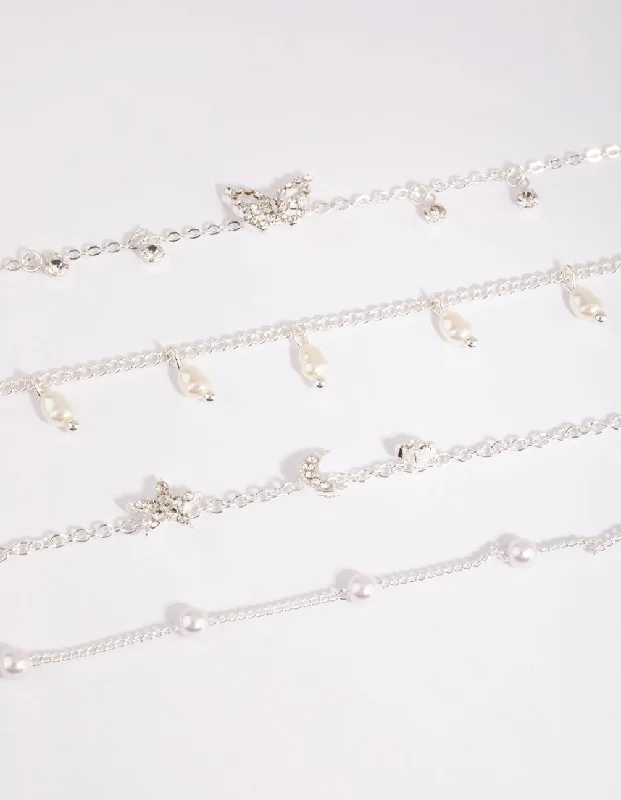 Beautiful Anklets with Elegant Shine-Silver Butterfly Jingle Bracelet & Anklet 4-Pack Beautiful Anklets with Elegant Shine-Silver Butterfly Jingle Bracelet & Anklet 4-Pack