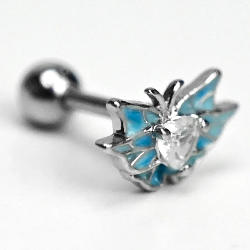 Women's Earrings – Elegant Designs for Every Personality--16 Gauge 1/4 Clear Gem Heart Butterflies Blue Cartilage Tragus Earring Women's Earrings – Elegant Designs for Every Personality--16 Gauge 1/4 Clear Gem Heart Butterflies Blue Cartilage Tragus Earring