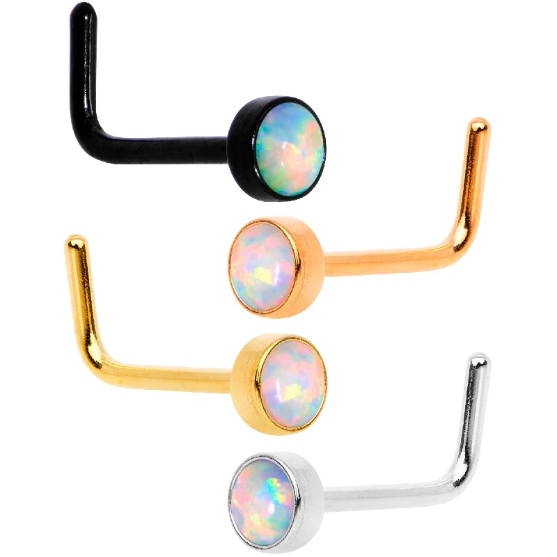 Large Nose Rings for Bold Looks -White 3mm Synthetic Opal Anodized Press Fit L Shaped Nose Ring 4 Pack Set Large Nose Rings for Bold Looks -White 3mm Synthetic Opal Anodized Press Fit L Shaped Nose Ring 4 Pack Set