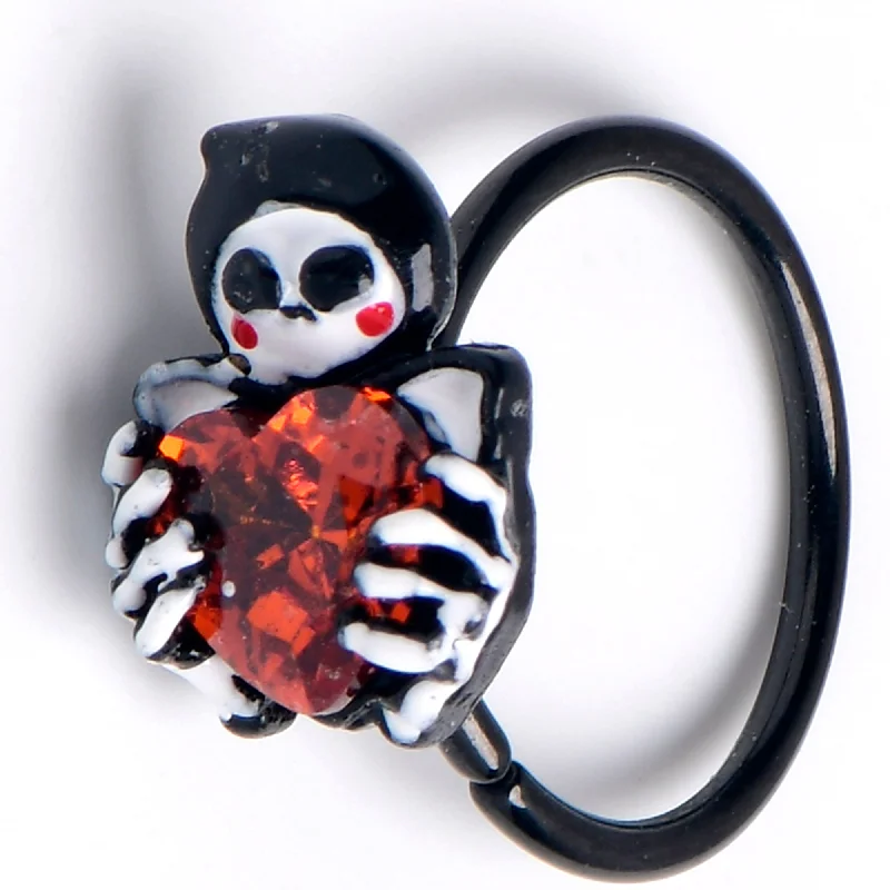 Timeless and Beautiful Nose Rings -20 Gauge 5/16 Red CZ Gem Black Skeleton Heart Nose Hoop Timeless and Beautiful Nose Rings -20 Gauge 5/16 Red CZ Gem Black Skeleton Heart Nose Hoop