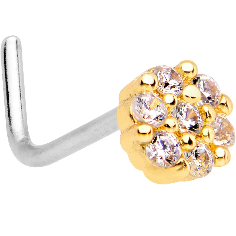Beautifully Crafted Gold Nose Rings -1/4 Clear CZ Gem Gold Tone Cute Cluster L Shaped Nose Ring Beautifully Crafted Gold Nose Rings -1/4 Clear CZ Gem Gold Tone Cute Cluster L Shaped Nose Ring
