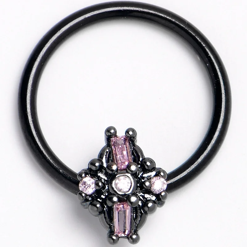 Beautiful Lip Rings with Shiny Detail16 Gauge 3/8 Pink Gem Black Opulent Cross BCR Captive Ring