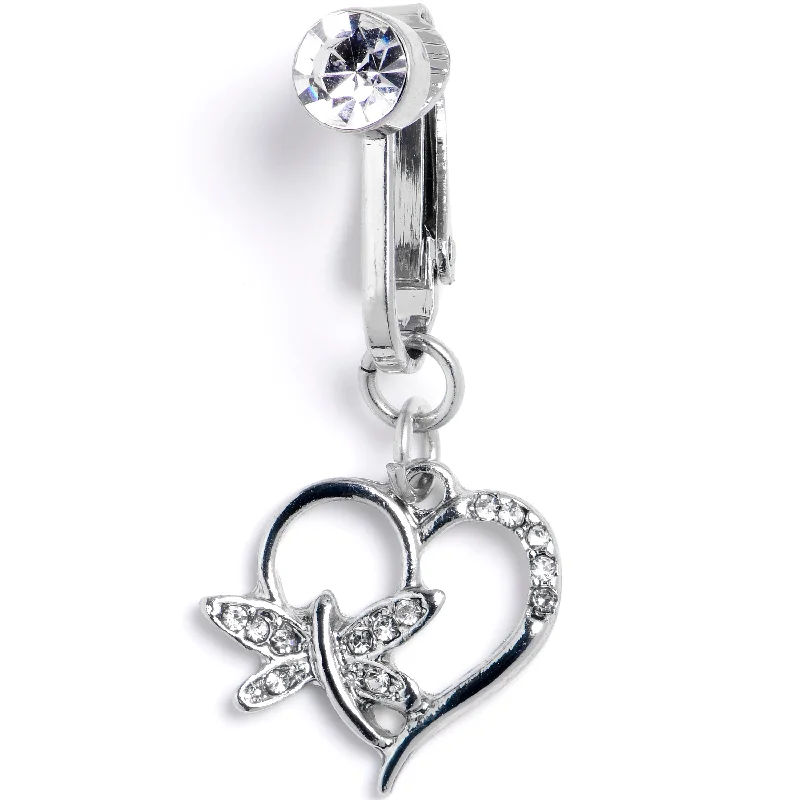 Custom Belly Rings for Fashionable Touch -Clear CZ Gem Heart Dragonfly Love Dangle Clip on Fake Belly Ring Custom Belly Rings for Fashionable Touch -Clear CZ Gem Heart Dragonfly Love Dangle Clip on Fake Belly Ring