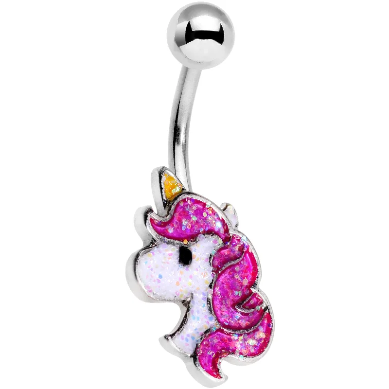 Elegant Belly Rings with Modern Touch -Purple Glitter Cartoon Unicorn Belly Ring