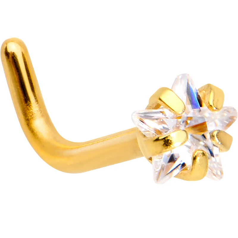 Nose Rings with Gemstones -18 Gauge 1/4 Clear Star 3mm CZ Gem Gold IP L-Shape Nose Ring Nose Rings with Gemstones -18 Gauge 1/4 Clear Star 3mm CZ Gem Gold IP L-Shape Nose Ring