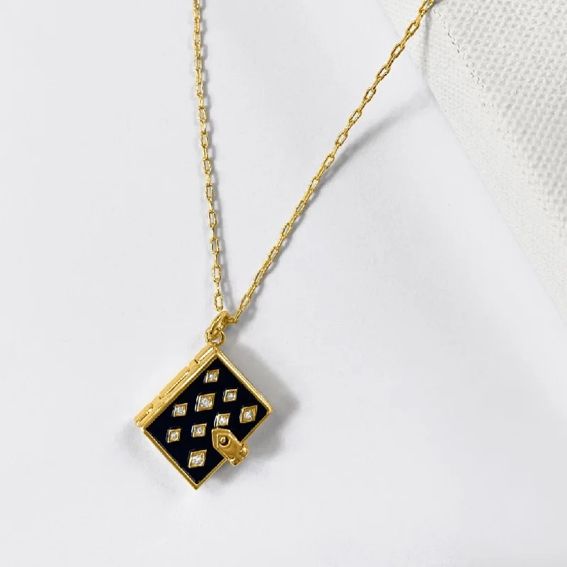 Shop Classic Women's  Necklaces & Pendants with a Modern Twist-Stardust Book Locket (Onyx) - Gold