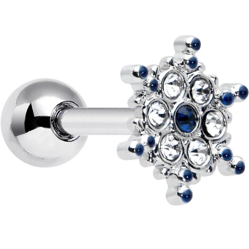 Women's Earrings – Elegant Designs for Every Personality--16 Gauge 1/4 Clear Blue Gem Festive Snowflake Cartilage Tragus Earring