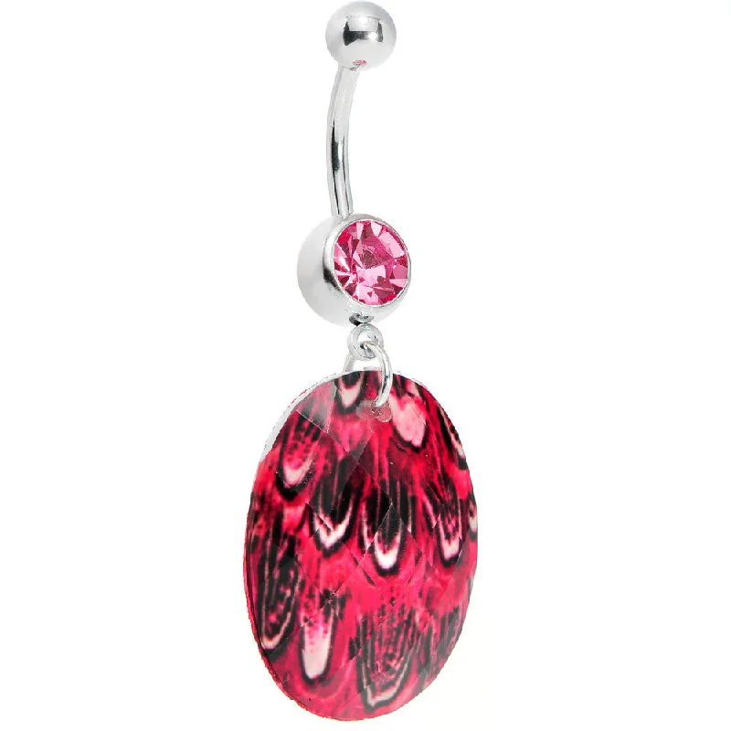 Designer Belly Rings for Special Fashion Statements -Pink Gem Paradise Feather Oval Dangle Belly Ring Designer Belly Rings for Special Fashion Statements -Pink Gem Paradise Feather Oval Dangle Belly Ring